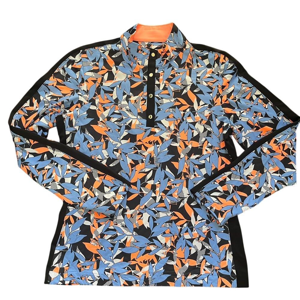Tail White Label Top Womens Small‎ Black Orange Floral Snap Mock Neck Golf